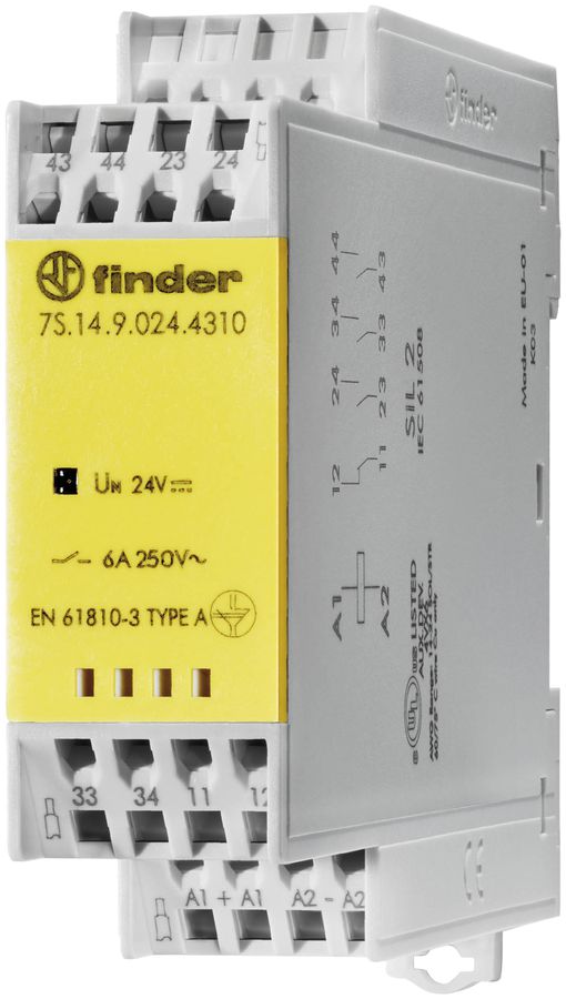 Module de relais Finder avec contacts à guidage forcé, 2 f et 2 o, 6A, 24VDC