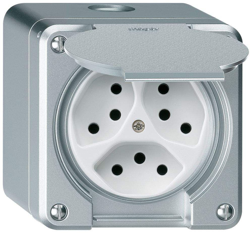 AP-Steckdose robusto 3×Typ 13/1 aluminium