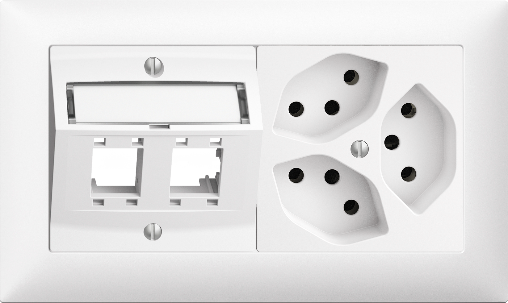 UP-Kombination Edue 1×2, 2× RJ45 Schrägauslass + 3×T13 ws