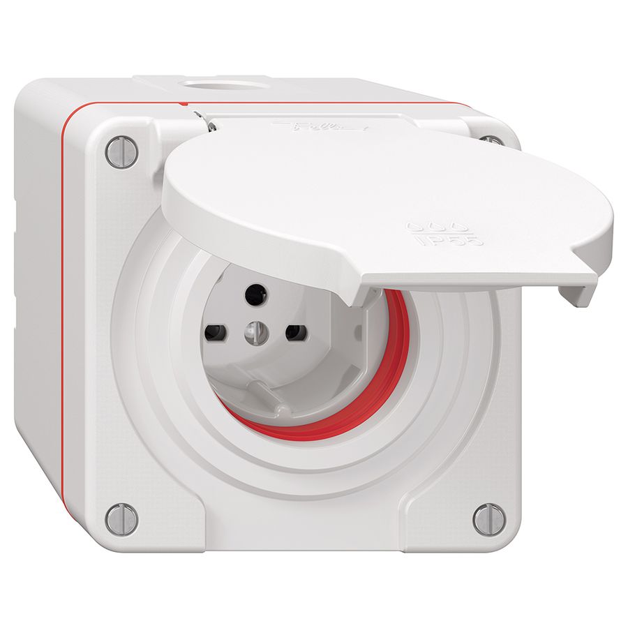 Prise NAP NEVO, 1×T15, IP55 d'après SN 441011, a.joint rouge, blanc