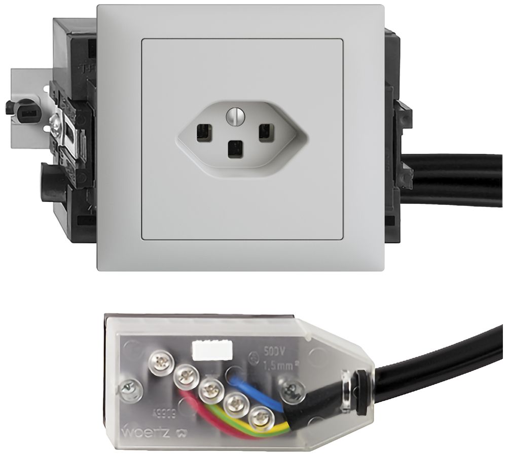 EB-Steckdose EDIZIOdue T23 L1 49…69mm hellgrau für Flachkabel Technofil