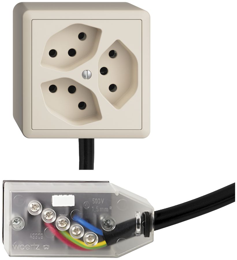 Prise AP EDIZIOdue 3×T13 L3 Snap crema pour câble Technofil