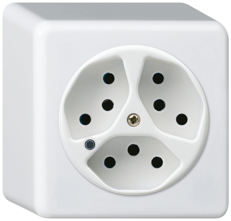 Presa AP Hager basico 3×tipo 13 illuminati Q bianco