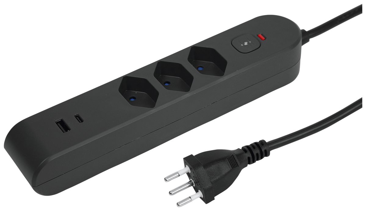 Steckdosenleiste Steffen STEBA IQ 3×T13 1×USB-A 1×USB-C PD 3m anthrazit