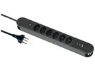 Prise multiple Re:Life 10A avec interrupteur EN/HORS 6×T13 3×USB 1.8m noir