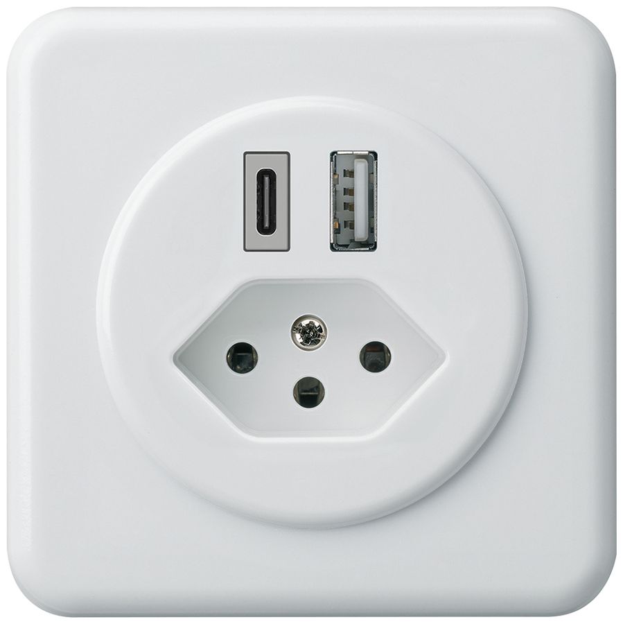 UP-USB-Ladesteckdose basico 18W PD 1×Typ A 1×Typ C Typ 13 m.Abdeck-&Befest. ws