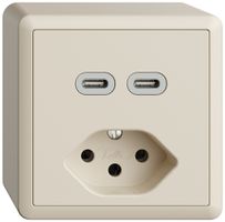 Prise AP USB 2×type C + type 13 Feller EDIZIOdue FX54 230V 3000mA crema