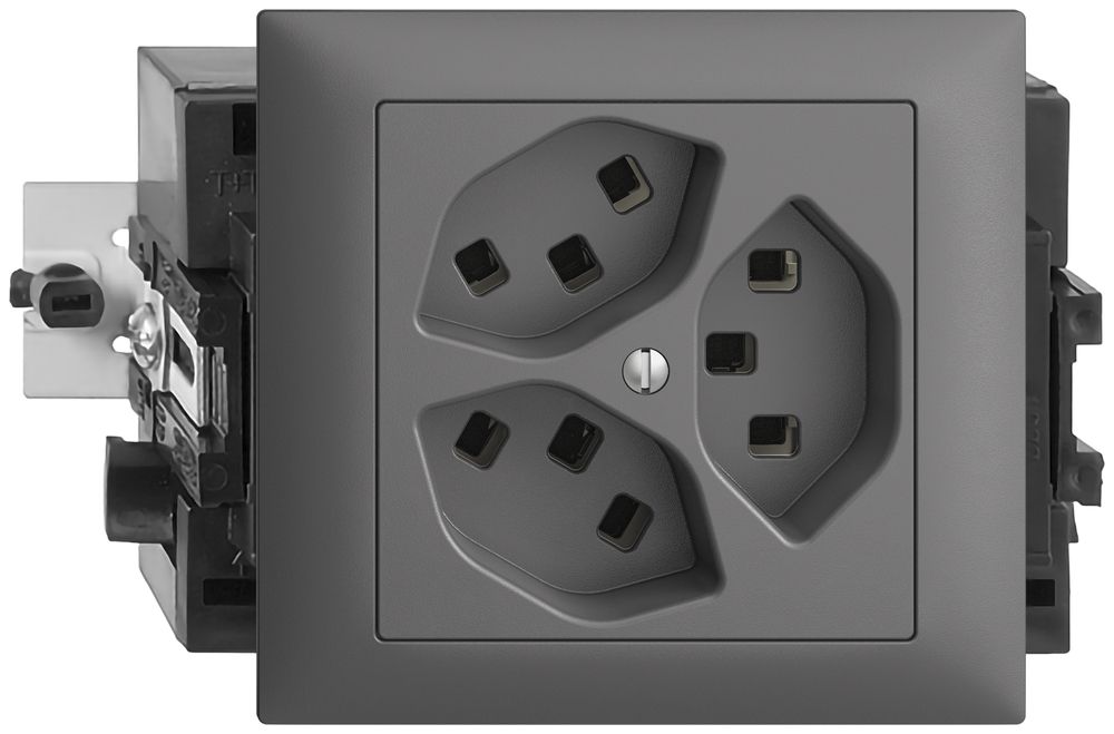 EB-Steckdose 3×T23 16A dunkelgrau 53mm EDIZIOdue, mit Steckklemmen