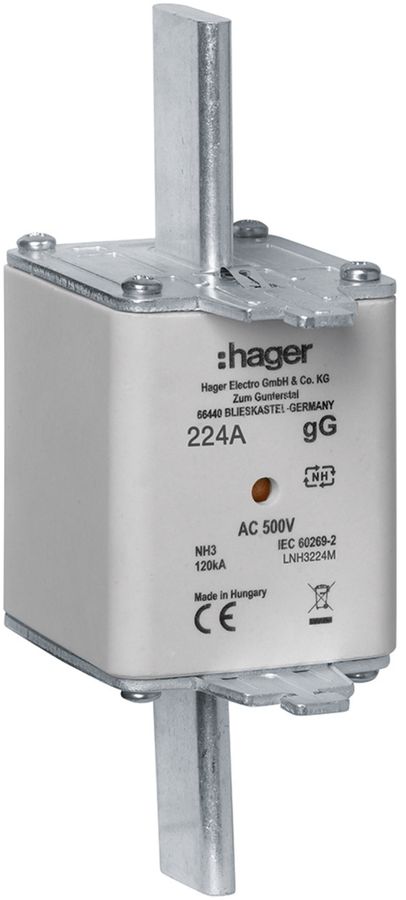 Fusible HPC Hager DIN3c 500VAC 224A gG/gL avertisseur double antirouille