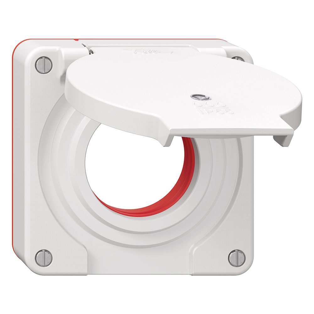 Coperchio c.coperchio ribalt.NEVO Ø42mm p.presa 1-volta ill. IP55 bi (guarn.ro)