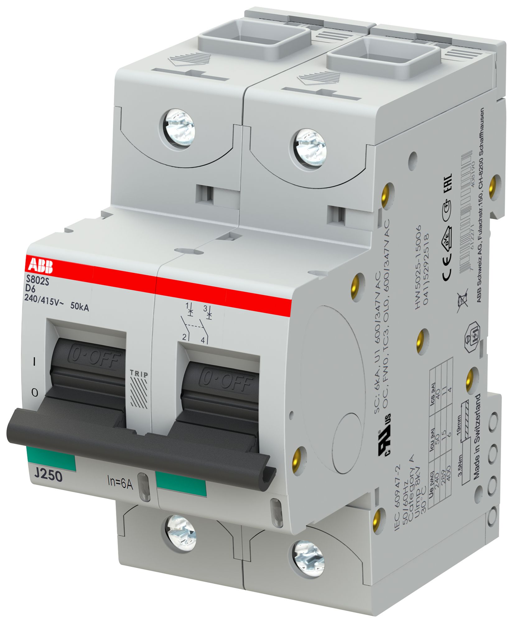 Disgiuntore ABB S802S-D6 2P 400V D-6A 50kA 3UM