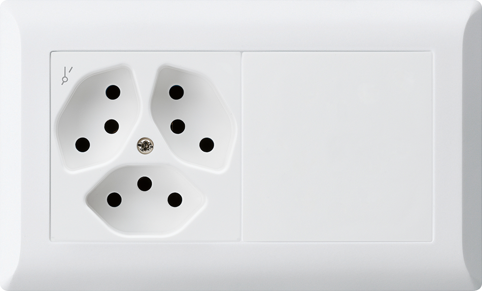 UP-Kombination KLI 1x2, Steckdose 3xT13 1/S + Blinddeckel ws