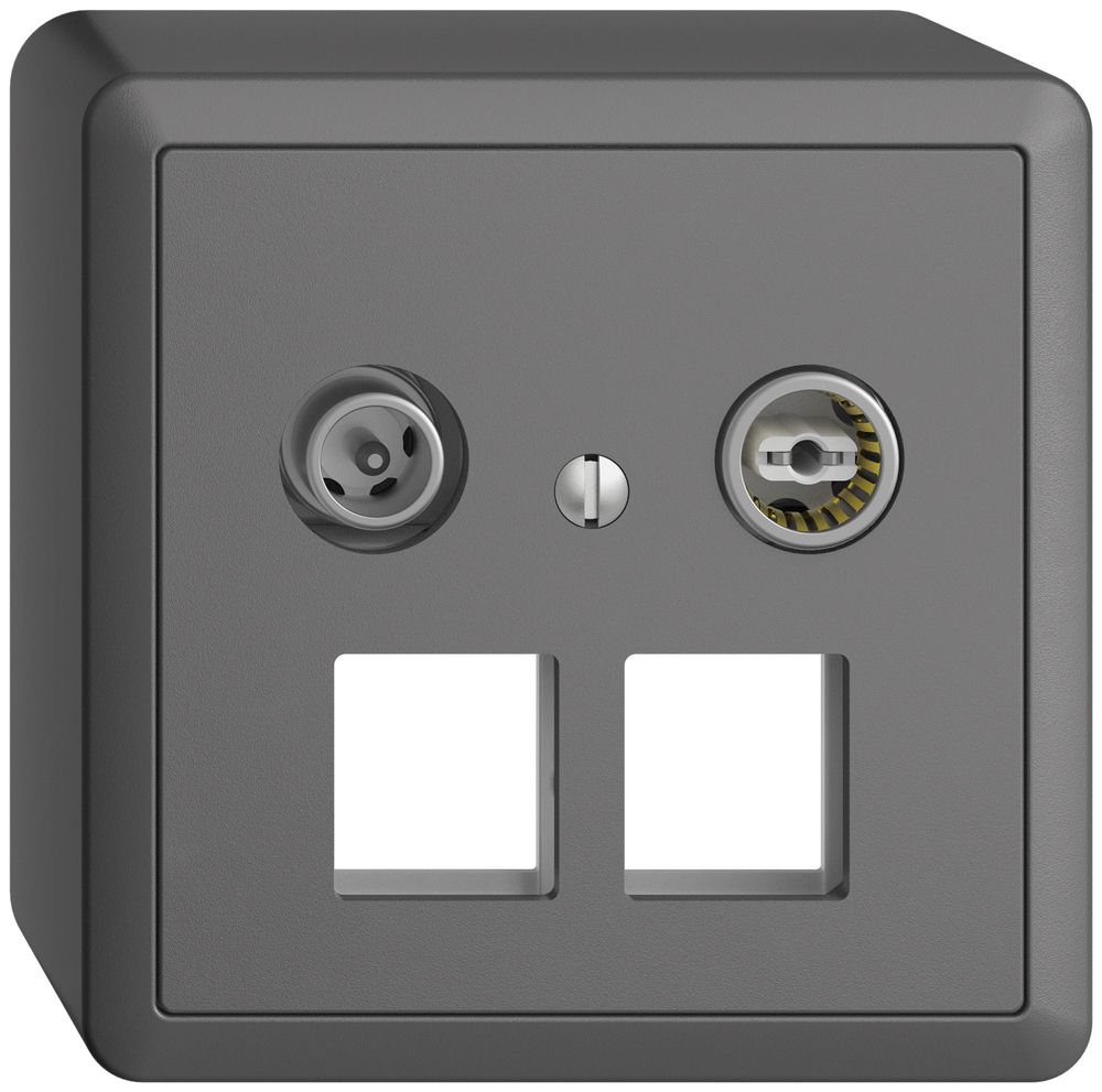 AP-Multimediadose 4dB Edue, Stichdose, f.2×RJ45 Keystone, mit Kappe, dunkelgrau