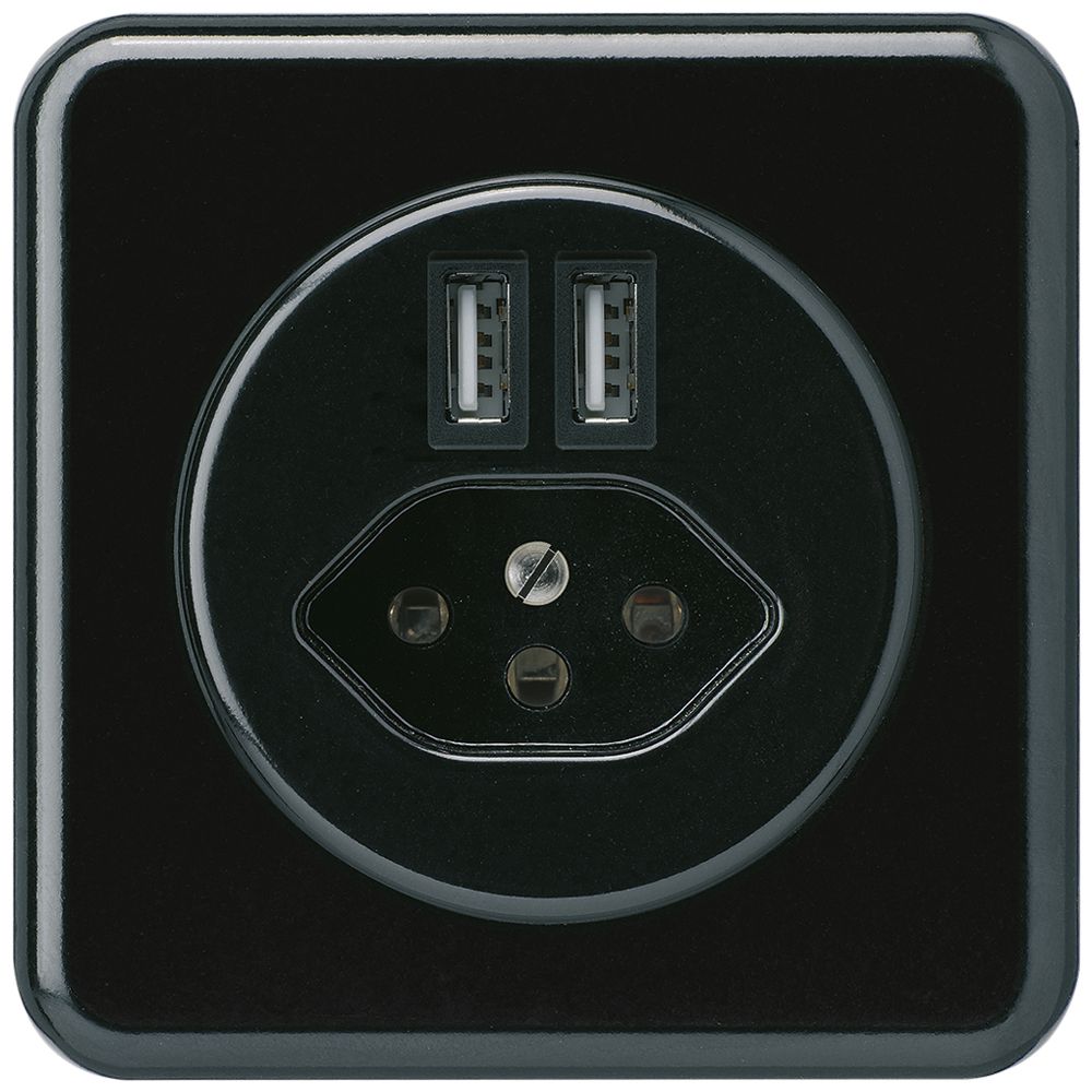 Presa INC 2×USB & tipo 13 basico C 2400mA nero