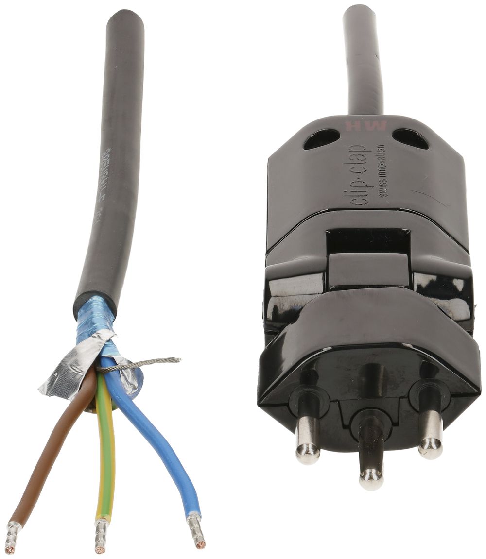 Apparatekabel MAX HAURI Td 3×1mm² 3m schwarz 180° Stecker Clip-Clap T12