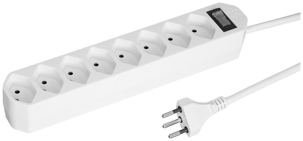 Steckdosenleiste COMPACT 1.5m 8×T13 mit Ausschalter, weiss