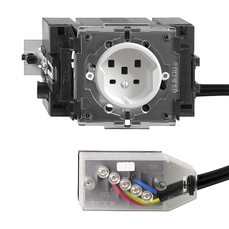 EB-Steckdose FH T25 16A weiss 53mm für Flachkabel Technofil