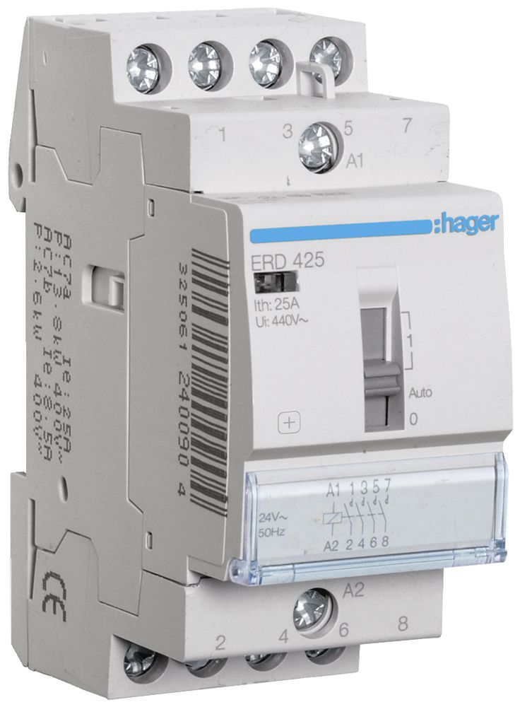 REG-Schütz Hager ERD 24VAC 4 Schliesser 0 Öffner 25A 2TE
