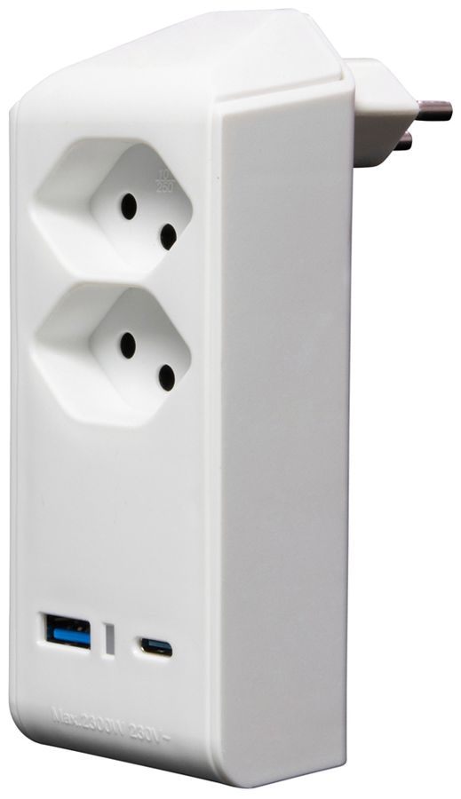 Fiche de dérivation cleverLINE 2×T13 1×USB-A 1×USB-C 300° avec suspension blanc