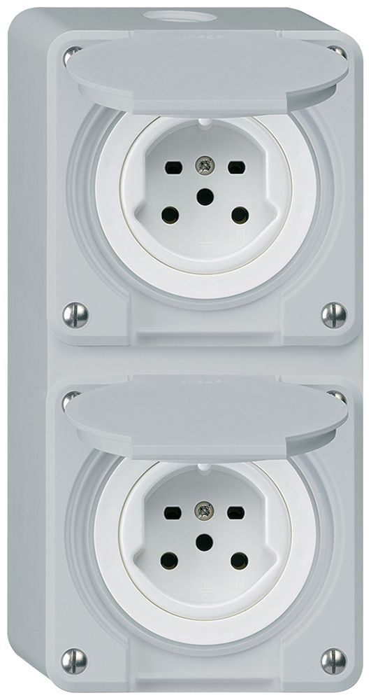 Combi AP 2×1 HA robusto 2×tipo 15 con morsetti a innesto con coperchio grigio