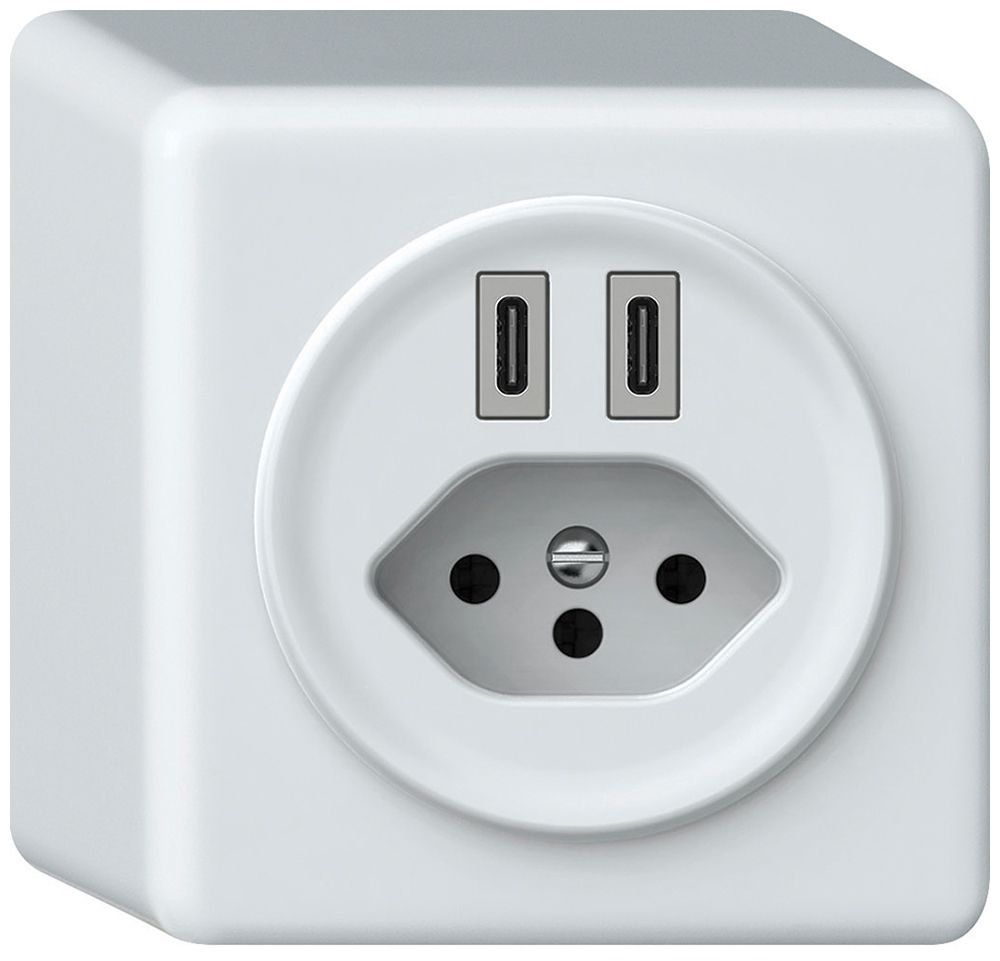 AP-USB-Ladesteckdose origin 2×USB-C 3000mA 5V mit Typ 13 weiss