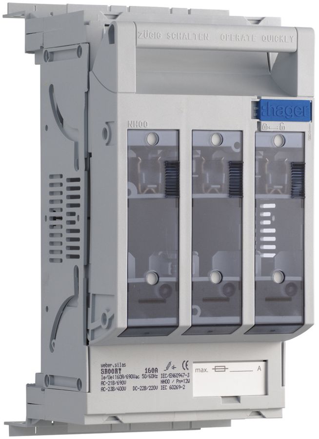 Coupe-circuit HPC weber.silas DIN00 690VAC 160A pr.ENC 70mm borne à étrier 95mm²