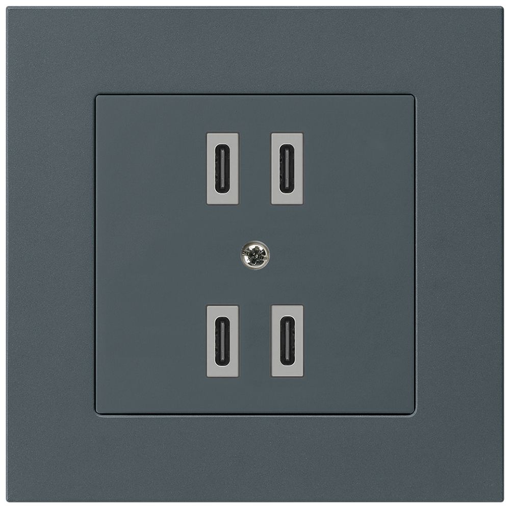 UP-USB-Ladesteckdose Hager kallysto.pro 2×C-C 2×20W/4×10W 5V 94×94mm anthrazit