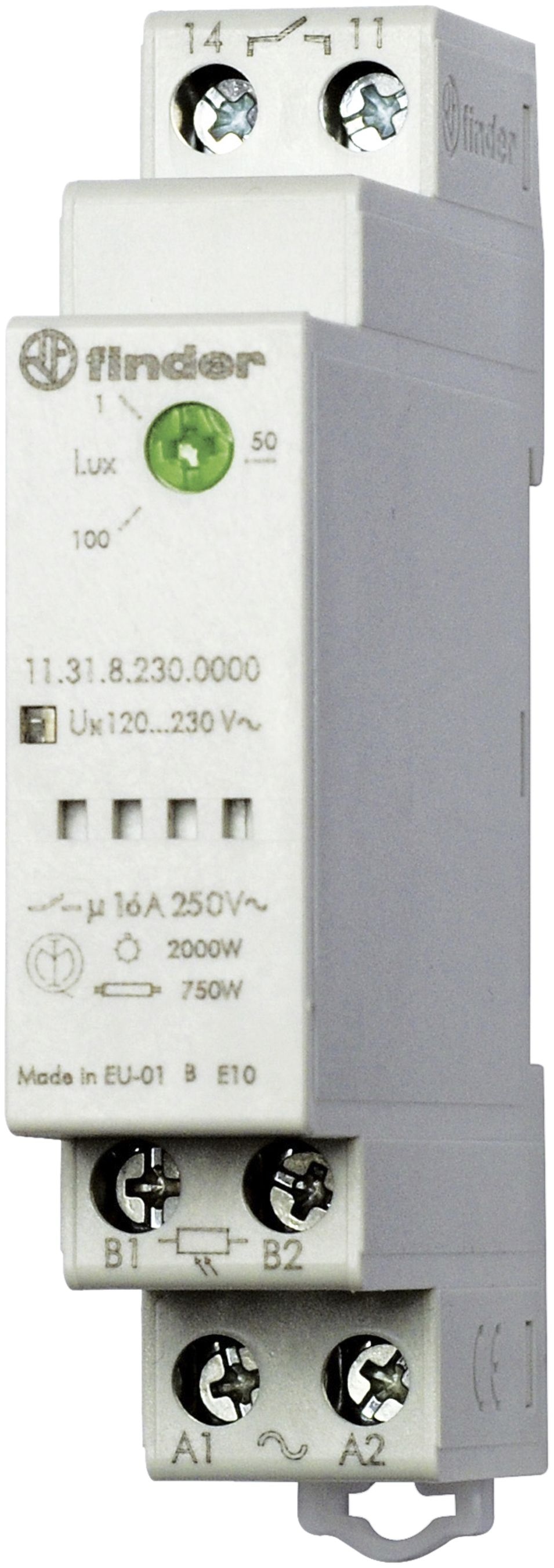 REG-Dämmerungsschalter Finder 11.31, 1S 16A 12…24VUC 1…100lx, 1TE