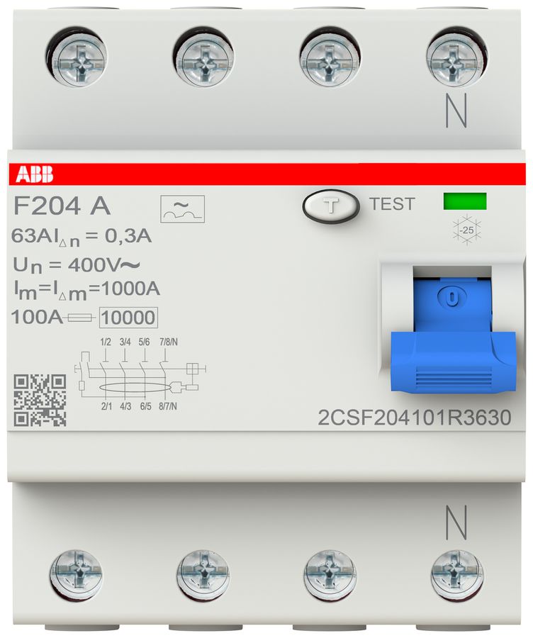 Interruttore differenziale ABB 300mA 63A 3P+N F204A-63/0.3