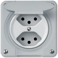 UP-Steckdose FI robusto 1×T23 30mA 16A 250V 86×86mm IP21 grau