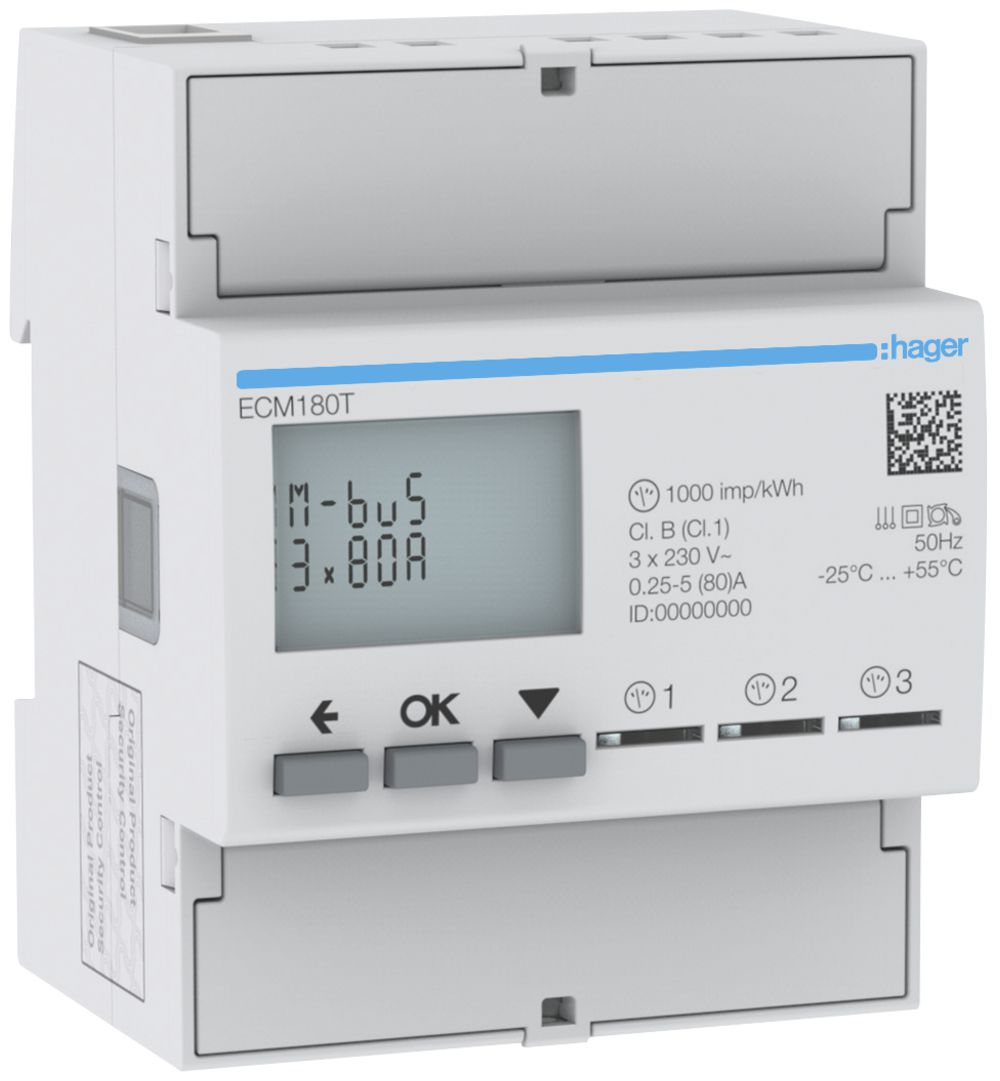 Compteur d'énergie AMD HA ECM180T 3×1P direct 80A M-Bus import+export 2T+2T