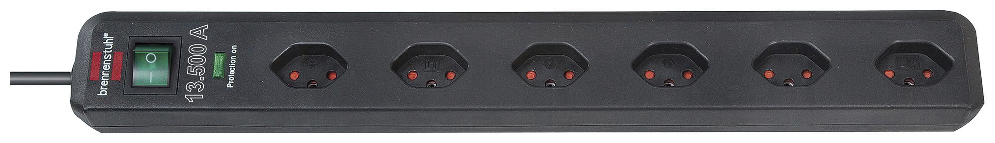 Prise multiple Eco-Line interrupteur max.13500A 6×T13 90° 1.5m H05VV-F 3×1mm² no