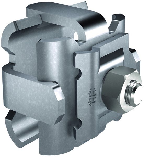 Morsetto croce tondo Flury FE 45, ac nudo, Ø 8…16mm, con placca