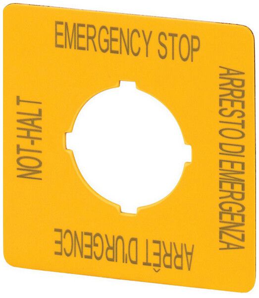 Targhetta per marcatura Eaton M22-XYK11 arresto d'emergenza quadrato 50mm giallo