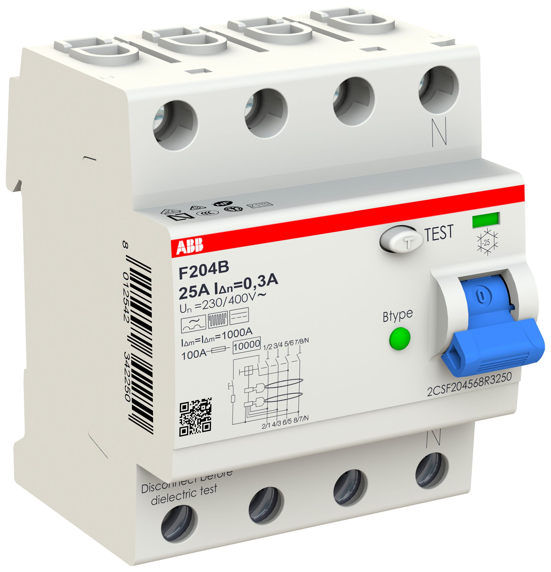 Interrupteur différentiel proM compact 3PN type B, 25A 300mA 4UM légèr.retardé