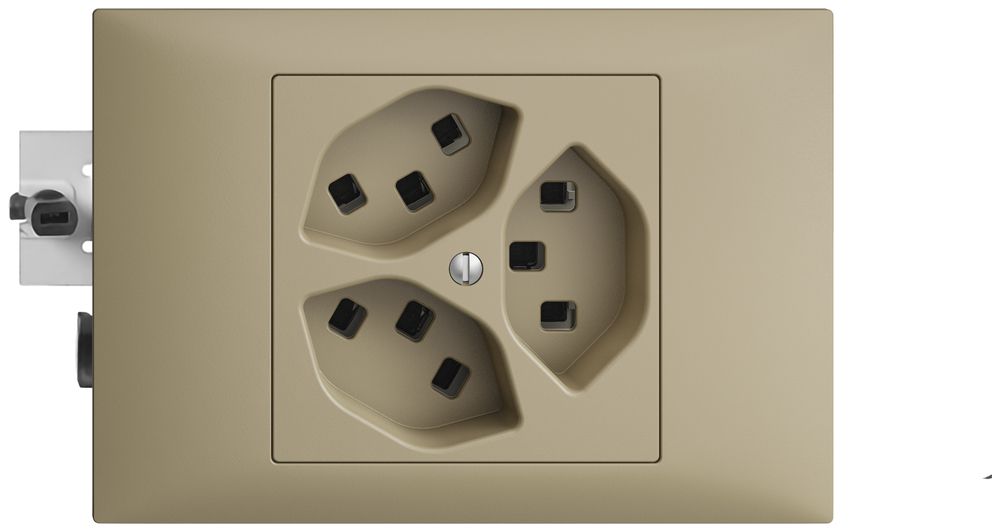 EB-Steckdose 3×T23 16A sand 53mm EDIZIOdue, mit Steckklemmen