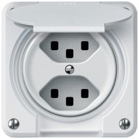 UP-Steckdose robusto 2×T23 16A 250V 86×86mm IP21 weiss