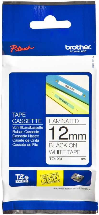 Cassette ruban Brother TZe-231 12mm×8m, blanc/noir