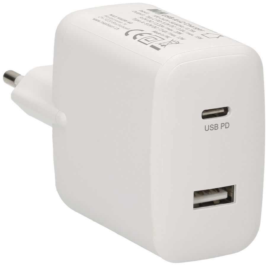 Chargeur USB MAX HAURI 1×A+1×C PD 30W 5/9VDC 2.4/2A T26 240VAC blanc