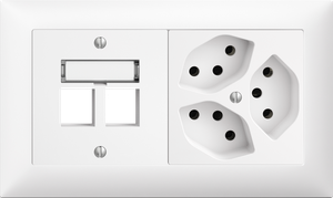 UP-Kombination Edue 1x2, 2×Keystone + Steckdose 3×T13 ws