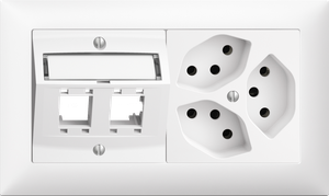 UP-Kombination Edue 1×2, 2× RJ45 Schrägauslass + 3×T13 ws