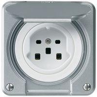 UP-Steckdose HA robusto Typ 25 mit Steckklemmen mit Klappdeckel aluminium