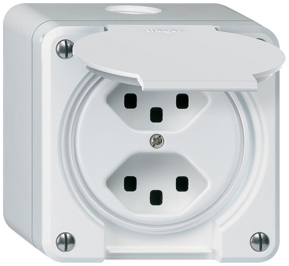 AP-Steckdose robusto 2×Typ 23 weiss