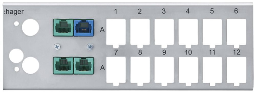 Basismodul Hager HMS 12×RJ45 Keystone, DSL, TV-/Sat, grau