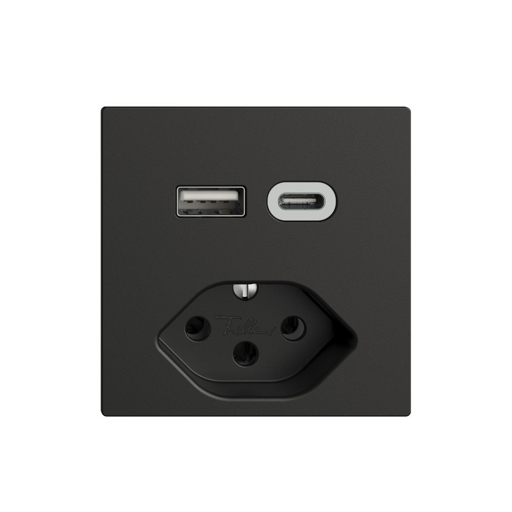 Prise USB type A+C + type 13 Feller EDIZIOdue F 230V 3000mA noir