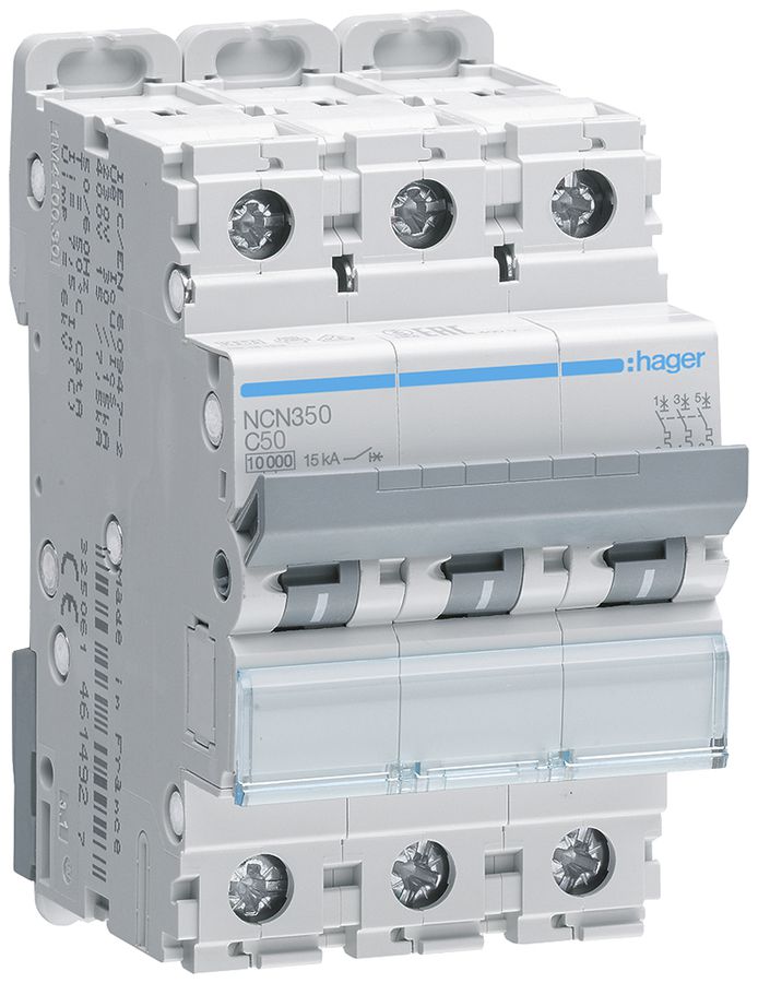 Leitungsschutzschalter Hager MCB 3P 415V Typ C 50A Icn 10kA 3TE