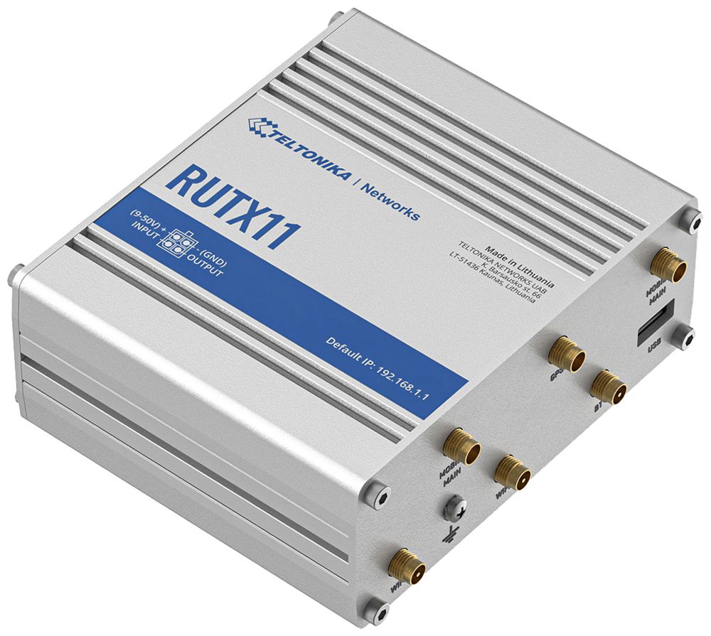 Router Teltonika RUTX11 LTE 1×WAN 3×LAN WLAN 2.4GHz IPv4/IPv6 USB