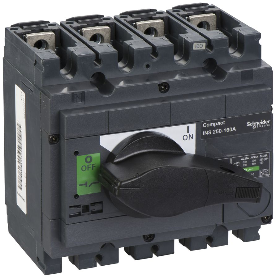 Interupteur de charge Schneider Electric INS 4L 160A avec poignée rotative noir