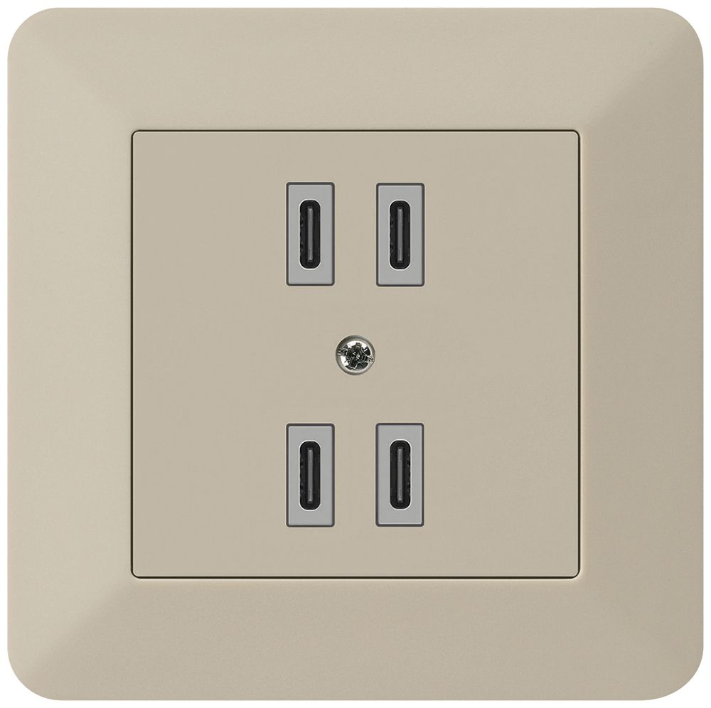 Prise de charge USB ENC Hager kallysto.trend 2×C-C 2×20W/4×10W 5V 94×94mm beige