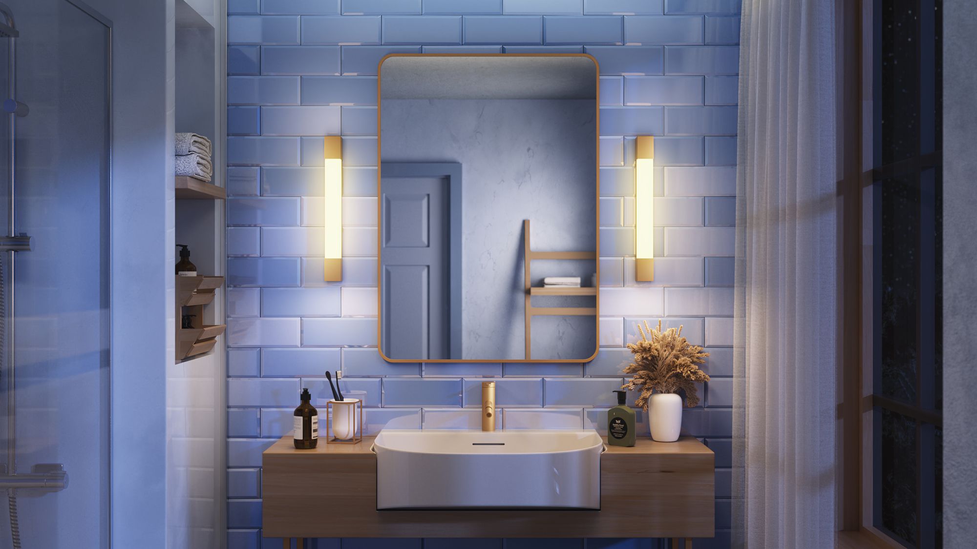 Applique LED Philips Rover SQ 5W 730lm 827 IP44 444×50×52mm ottone